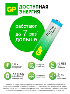 Батарейка GP Alkaline Prime AA пальчиковые алкалиновые(1шт)