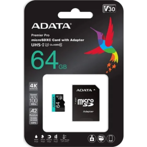 Карта памяти MicroSD 64Гб ADATA AUSDX64GUI3V30SA2-RA1