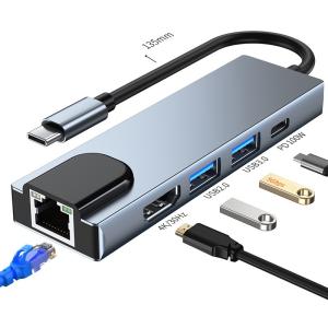 Кабель Type-C to LAN/HDMI/USB (5 в 1) добавляет порты 2хUSB3.0 + HDMI + LAN +Type-C