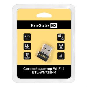 Сетевой адаптер Wi-Fi 4 ExeGate ETL-WN725N-1 (Беспроводной USB адаптер, Wi-Fi N (b/g/n), чипсет Real