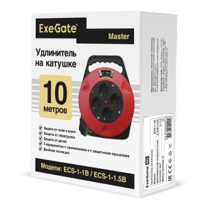 Удлинитель на катушке ExeGate Master ECS-1-1B (4 Евророзетки EU/Тип F(Schuko), 10м, защита от детей,