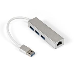 Кабель-адаптер ExeGate EXE-77U3T-45 (USB3.0 --> 3xUSB3.0 + 1xRJ45 UTP 1000Mbps RTL8153, корпус алюми