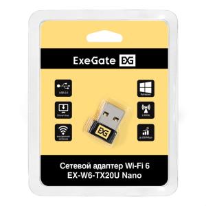 Сетевой адаптер Wi-Fi 6 ExeGate EX-W6-TX20U Nano (Wi-Fi AX (a/b/g/n/ax), 2.4 ГГц до 286 Мбит/с, внут