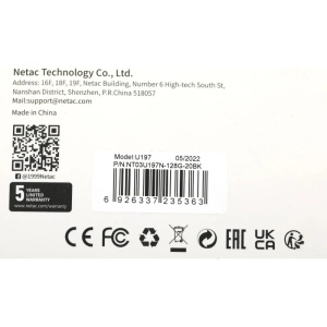 память флеш 128гб netac u197 nt03u197n-128g-20bk usb2.0 черный/красный