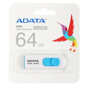 флешка 64гб a-data ac008-64g-rwe classic c008  usb2.0 синий/белый