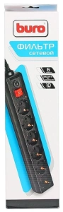 сетевой фильтр buro 600sh-1.8-b 1.8м (6 розеток) черный (коробка)