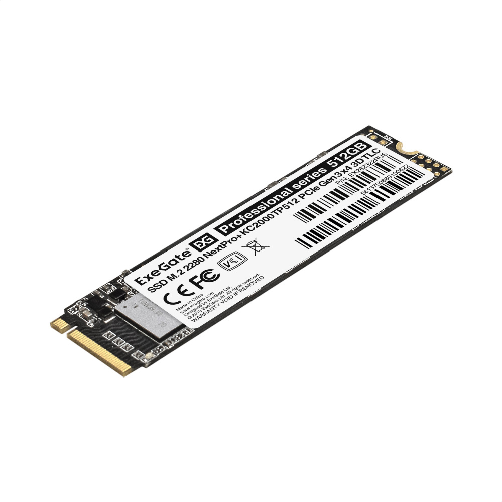 накопитель ssd 512гб exegate nextpro+ kc2000tp512 pcie gen3x4, nvme, 22x80mm, 3d tlc