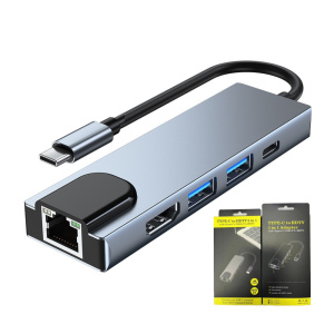 кабель type-c to lan/hdmi/usb (5 в 1) добавляет порты 2хusb3.0 + hdmi + lan +type-c