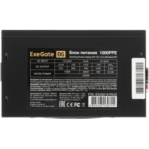 блок питания exegate 1000ppe 1000w atx, apfc, pc, кпд 80% (80 plus), 12cm fan, 24pin, 2x(4+4)pin, 6x