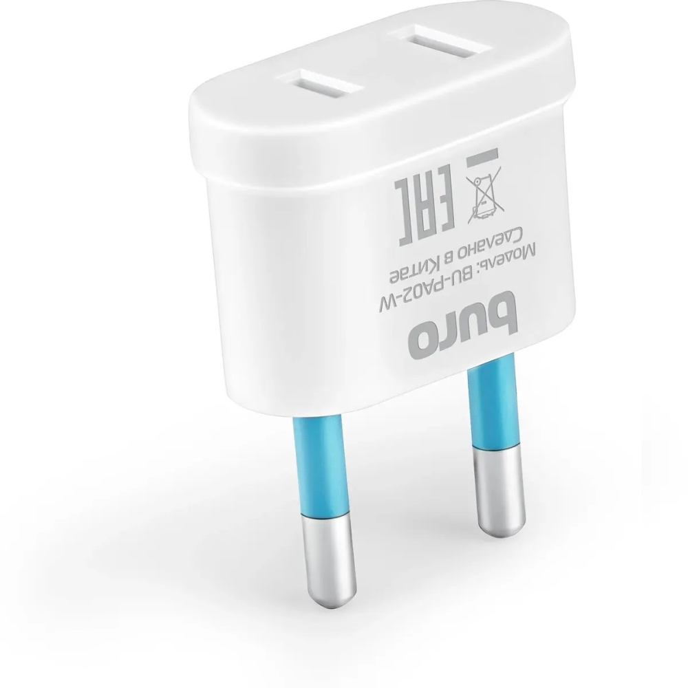 переходник питания buro bu-pa02-w евро-вилка, плоская - на обычную (1 розетка) белый (пакет пэ)