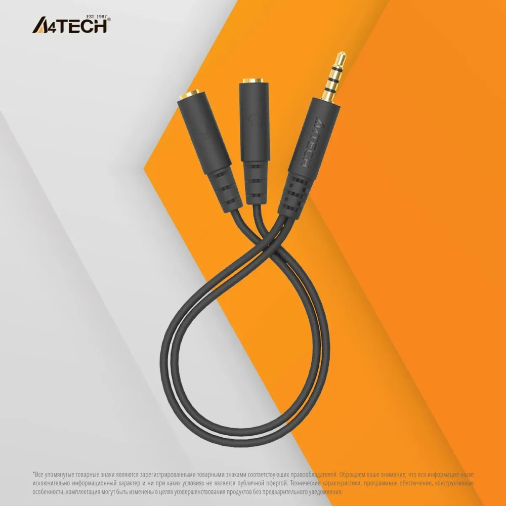переходник 2x3.5mm-3.5mm (3,5 (мама) вход 2шт на 1 выход 3.5mm (папа)) a4tech ad-3p 0.2м. черный