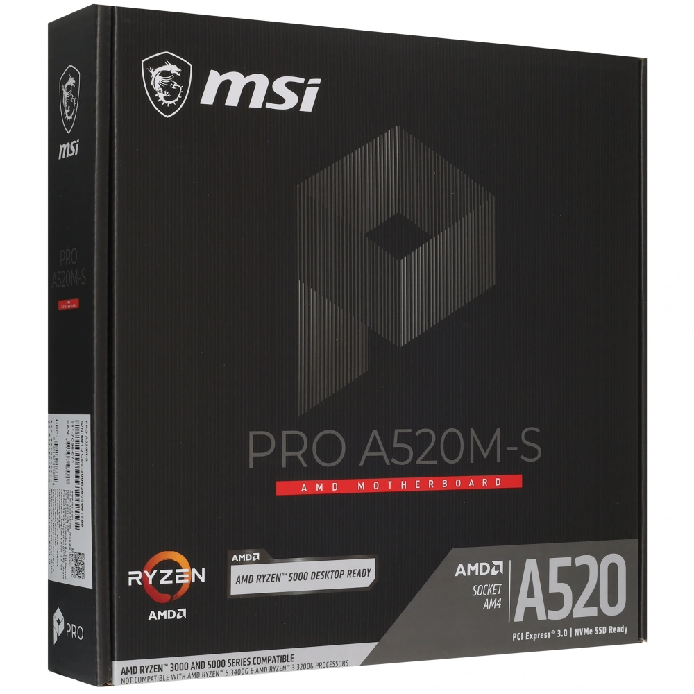 материнская плата msi pro a520m-s a520m, am4, 2*ddr4, 1*pciex16, 1*pciex1, 1*m.2, 2*typec, 2*usb3.2g