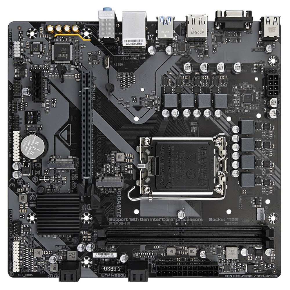 материнская плата gigabyte b760m e lga 1700, intel b760, 2xddr5-4800 мгц, 2xpci-ex16, 2xm.2, micro-a