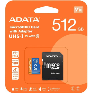 карта памяти microsd 512гб a-data ausdx512guicl10a1-ra1 premier pro + adapter