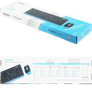беспроводная клавиатура и мышь a4tech fstyler fg1035 черный/синий usb