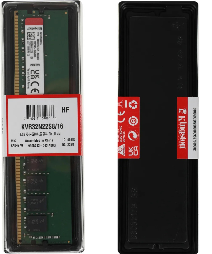 оперативная память 16гб kingston kvr32n22s8/16
