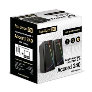 акустическая система 2.0 exegate accord 240 (питание usb, 2х3вт (6вт rms), 60-20000гц, цвет черный, 