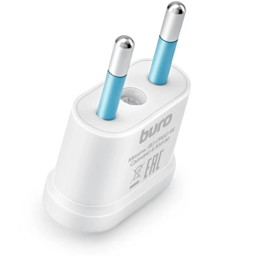 переходник питания buro bu-pa02-w евро-вилка, плоская - на обычную (1 розетка) белый (пакет пэ)