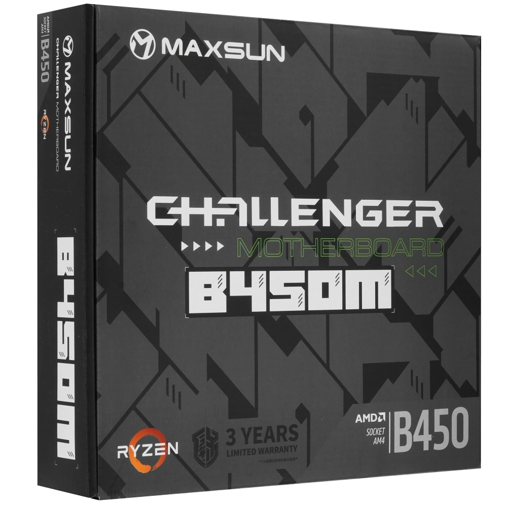 материнская плата maxsun ms-challenger b450m am4, b450, 2xddr4, 1*pciex16, 1*pciex1, 1*m.2, 4*usb3.2