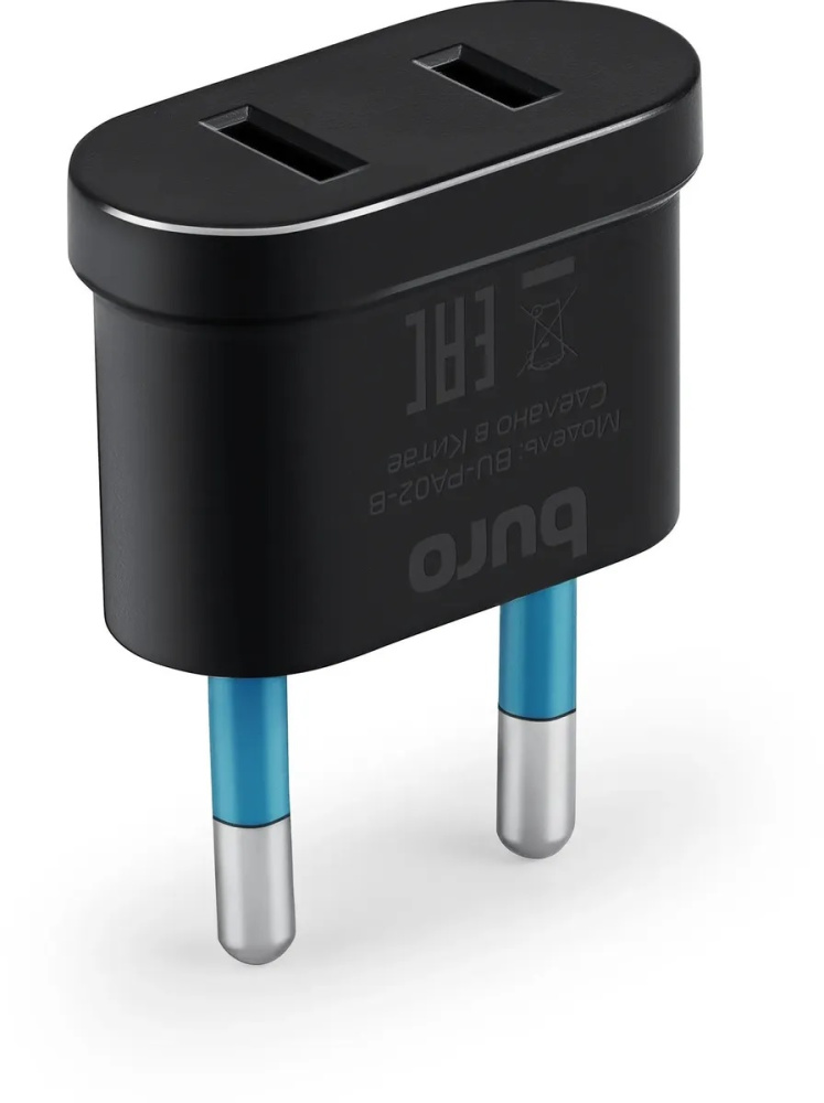 переходник питания buro bu-pa02-b евро-вилка, плоская - на обычную (1 розетка) черный (пакет пэ)