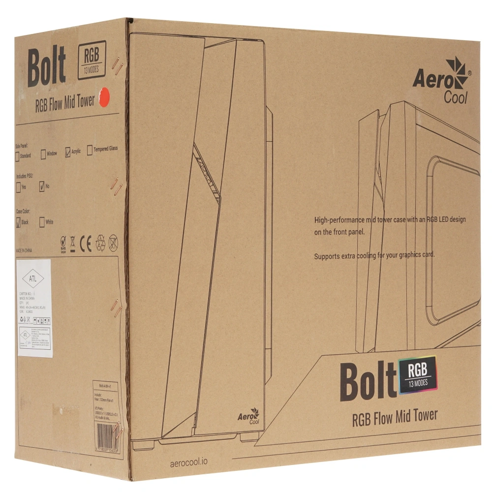 корпус aerocool bolt a-bk-v1 черный без бп atx