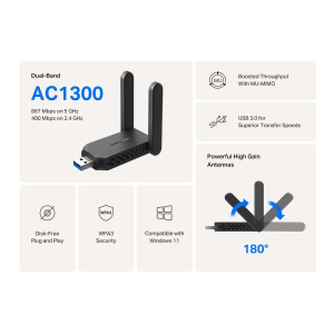 wi-fi адаптер mercusys ma32h ac1300 двухдиапазонный usb 3.0 2 ант.внеш.несъем.