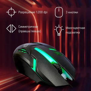 мышка oklick 396m insomnia черный оптическая (1000dpi) usb (3but)