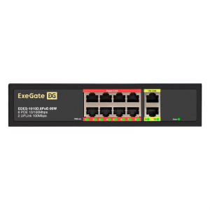 коммутатор неуправляемый exegate edes-1010d.8poe-96w (10-портовый utp 10/100 base-tx: 8 портов ieee 