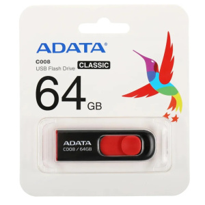 флешка 64гб a-data ac008-64g-rkd classic c008  usb2.0 красный/черный