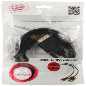 кабель соединительный hdmi-dvi 1,8м gembird\cabelexpert cc-hdmi-dvi-6 1.8м, черный, single link, п