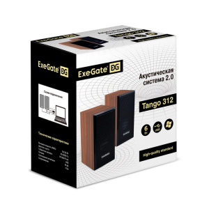 акустическая система 2.0 exegate tango 312 (питание usb, 2х3вт (6вт rms), 80-20000гц, темное дерево,