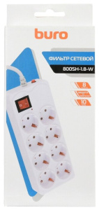 сетевой фильтр buro 800sh-1.8-w 1.8м (8 розеток) белый (коробка)