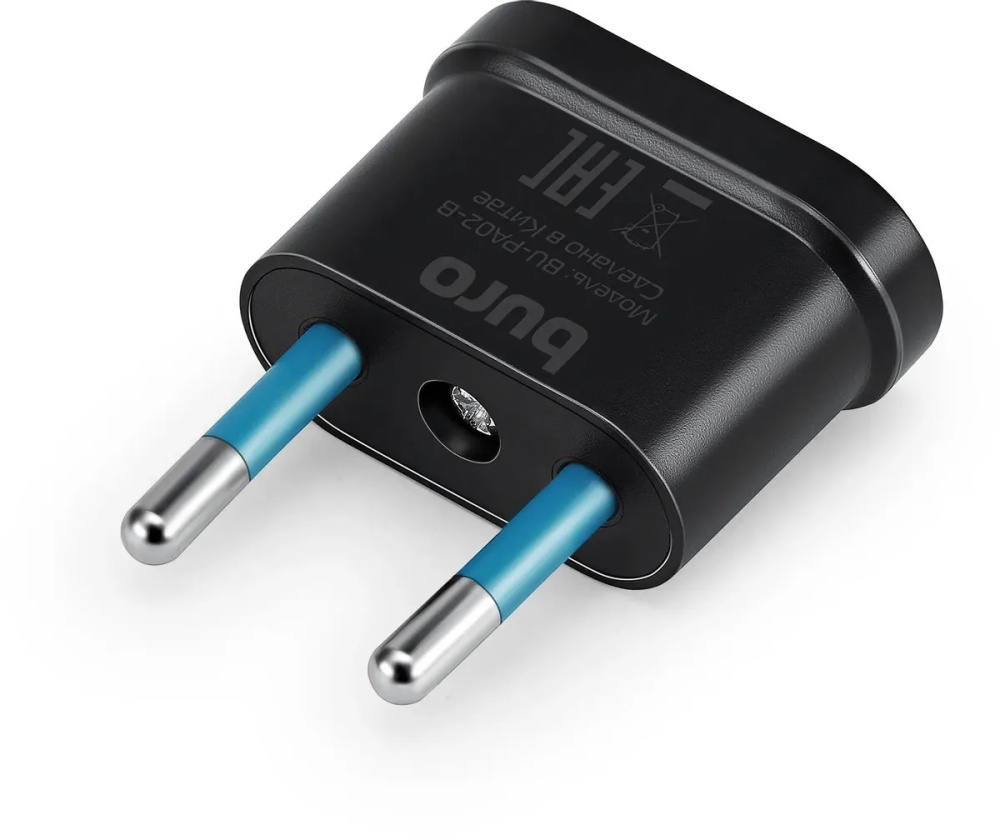 переходник питания buro bu-pa02-b евро-вилка, плоская - на обычную (1 розетка) черный (пакет пэ)