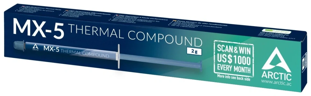 термопаста arctic mx-5 thermal compound 2-gramm  (actcp00043a)