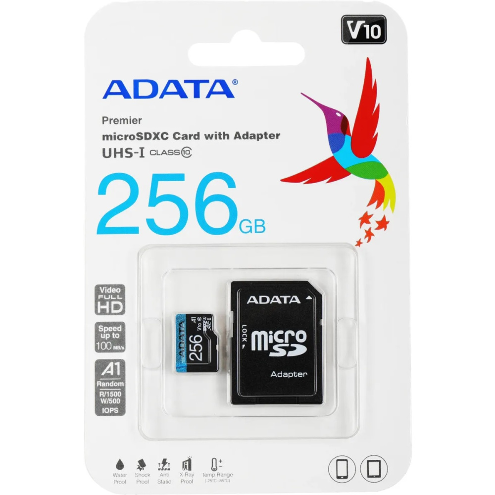 карта памяти microsd 256гб a-data ausdx256guicl10a1-ra1 premier pro + adapter