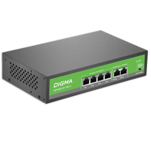 коммутатор digma dsp204f-2f-t80 dsp204f-2f-t80 v1 (l2) 6x100мбит/с 4xpoe+ 80w неуправляемый