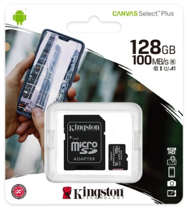 карта памяти microsd 128гб kingston sdcs2/128gb canvas select plus + adapter