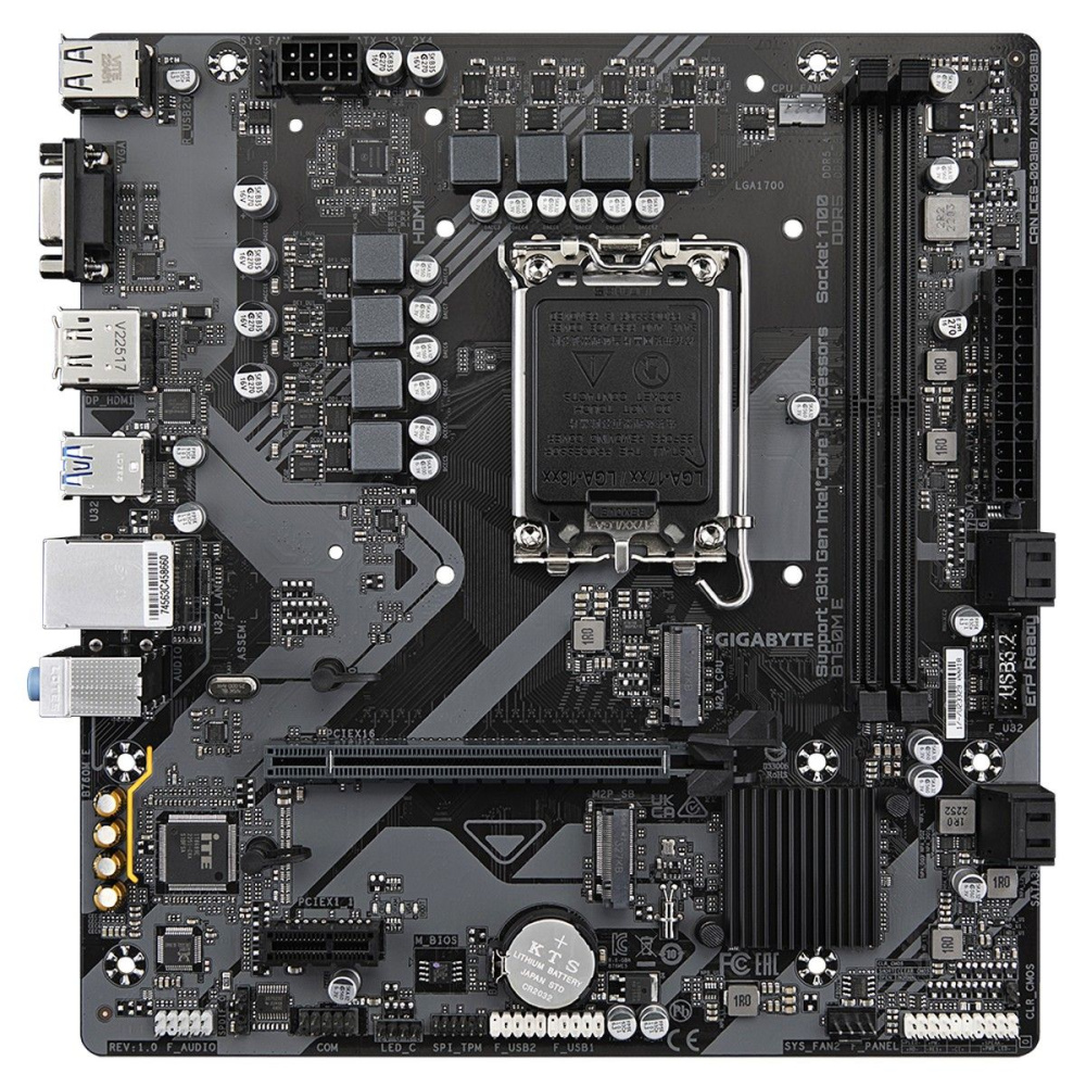материнская плата gigabyte b760m e lga 1700, intel b760, 2xddr5-4800 мгц, 2xpci-ex16, 2xm.2, micro-a