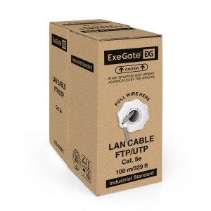 кабель exegate utp4-c5e-cca-s26-in-pvc-gy-100 utp 4 пары кат.5e cca, 0.41мм (26awg), 100м, серый, pv