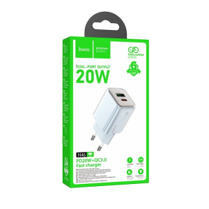 зарядное устройство hoco n46 glorious 20w 3a синий (pd+qc+afc) usb-a+type-c универсальное 