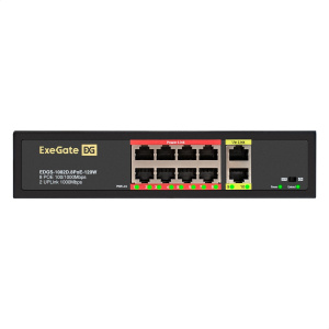 коммутатор неуправляемый exegate edgs-1082d.8poe-120w (10-портовый: 8 портов utp 10/100 base-tx с по