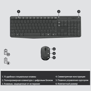 набор беспроводной клавиатура/мышь logitech wireless mk235 (920-007948)