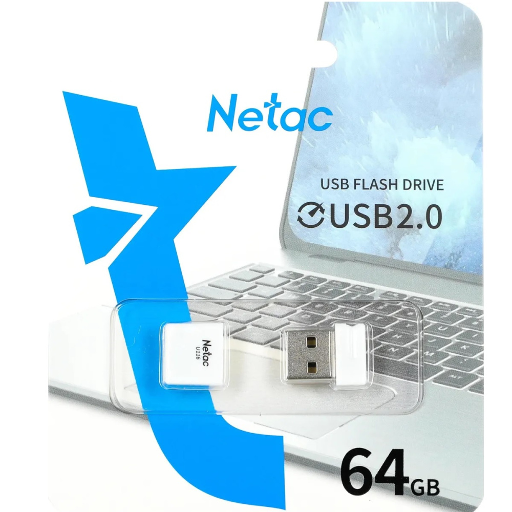 флешка 64гб netac 64gb nt03u116n-064g-20wh u116 usb2.0 белый